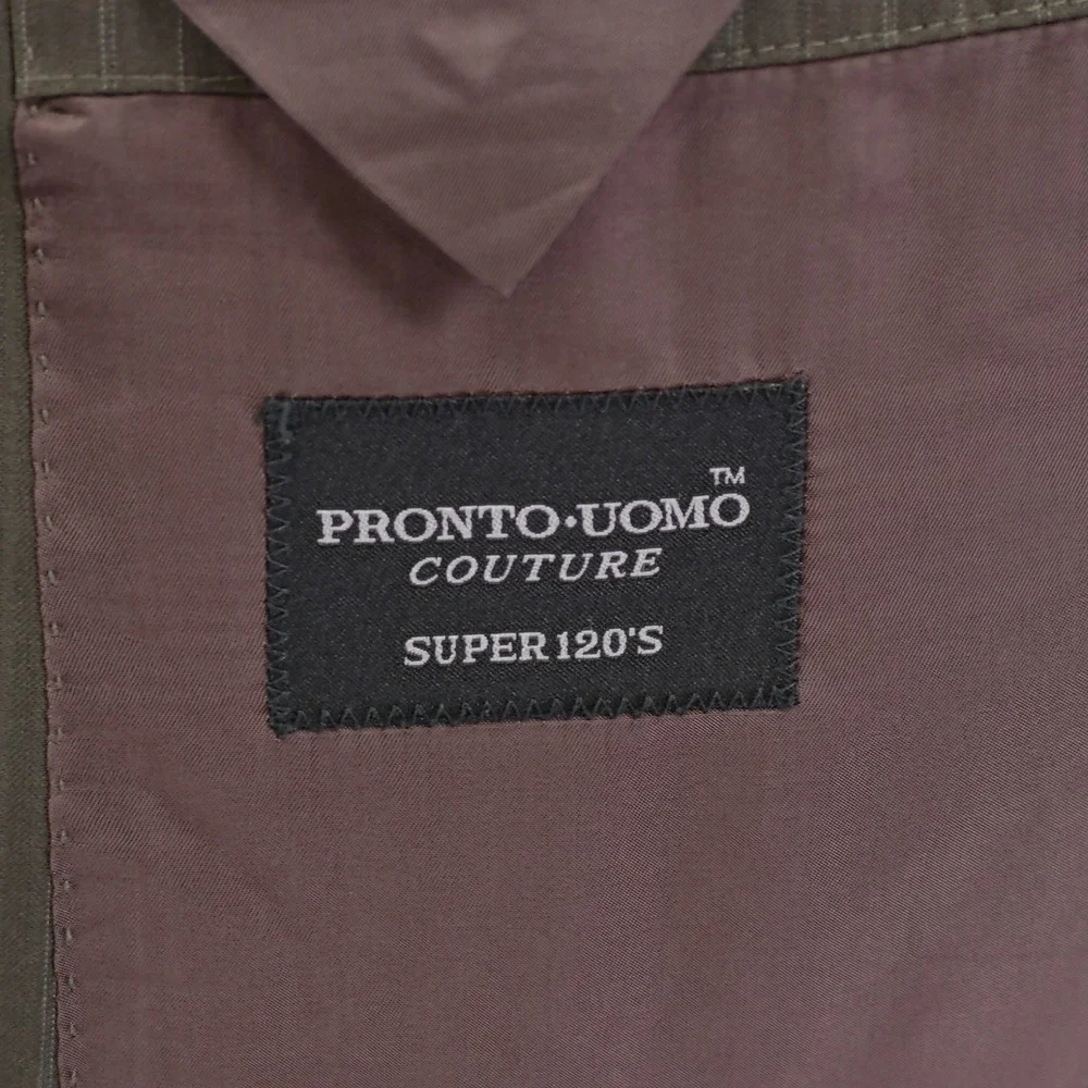 Pronto Uomo Couture Super 120s Wool Green Striped 2 Piece‎ Suit 44R 36 / 27